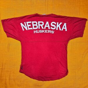 Nebraska Huskers Women's Small Red Spirit Jersey Oversized Sleeve Shirt